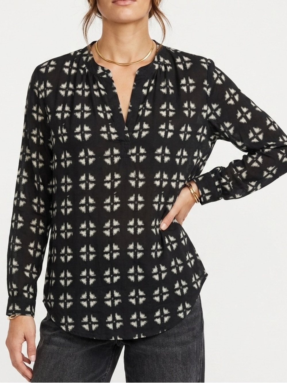 Print Tunic Top by Graham & Spencer for Velvet VTG Elevated Basic Black Ivory S